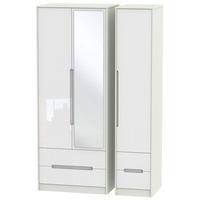 Monaco High Gloss White and Kaschmir Triple Wardrobe - Tall with Drawer and Mirror