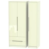 Monaco High Gloss Cream Triple Wardrobe - Tall with 2 Drawer