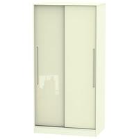 Monaco High Gloss Cream Sliding Wardrobe - Wide