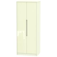 Monaco High Gloss Cream Wardrobe - Tall 2ft 6in with Double Hanging