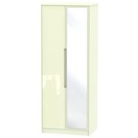 Monaco High Gloss Cream Wardrobe - Tall 2ft 6in with Mirror