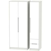 Monaco White and Kaschmir Triple Wardrobe - Tall Plain with 2 Drawer