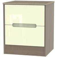 Monaco High Gloss Cream and Toronto Walnut Bedside Cabinet - 2 Drawer Locker