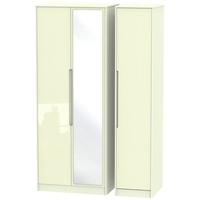 Monaco High Gloss Cream Triple Wardrobe - Tall with Mirror