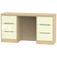 Monaco High Gloss Cream and Light Oak Dressing Table - Knee Hole Double Pedestal