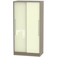 Monaco High Gloss Cream and Toronto Walnut Sliding Wardrobe - Wide