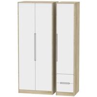 Monaco White Matt and Bardolino Triple Wardrobe - Tall Plain with 2 Drawer