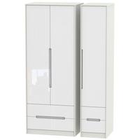 monaco high gloss white and kaschmir triple wardrobe tall with drawer