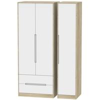 Monaco White Matt and Bardolino Triple Wardrobe - Tall with 2 Drawer