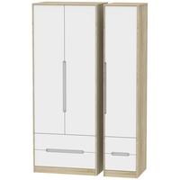 monaco white matt and bardolino triple wardrobe tall with drawer