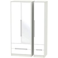 Monaco White and Kaschmir Triple Wardrobe - Tall with Mirror and Drawer