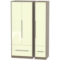 monaco high gloss cream and toronto walnut triple wardrobe tall with d ...