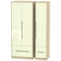 Monaco High Gloss Cream and Bordolino Triple Wardrobe - Tall with Drawer