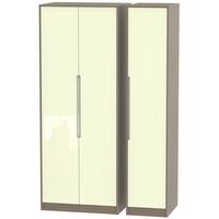 Monaco High Gloss Cream and Toronto Walnut Triple Wardrobe - Tall Plain