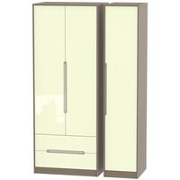 monaco high gloss cream and toronto walnut triple wardrobe tall with 2 ...