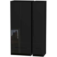 Monaco High Gloss Black Triple Wardrobe - Tall with Drawer