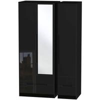 Monaco High Gloss Black Triple Wardrobe - Tall with Drawer and Mirror