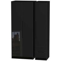 Monaco High Gloss Black Triple Wardrobe - Tall Plain with 2 Drawer