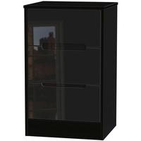 Monaco High Gloss Black Bedside Cabinet - 3 Drawer Locker