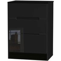 Monaco High Gloss Black Chest of Drawer - 3 Drawer Deep Midi