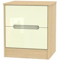 Monaco High Gloss Cream and Light Oak Bedside Cabinet - 2 Drawer Locker