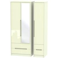 Monaco High Gloss Cream Triple Wardrobe - Tall with Drawer and Mirror