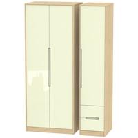 monaco high gloss cream and light oak triple wardrobe tall plain with  ...