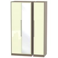 monaco high gloss cream and toronto walnut triple wardrobe tall with m ...