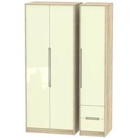 Monaco High Gloss Cream and Bordolino Triple Wardrobe - Tall Plain with 2 Drawer