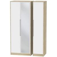 Monaco White Matt and Bardolino Triple Wardrobe - Tall with Mirror