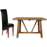 Modasa Mango Wooden Trestle Dining Set - 6 Leather Chairs