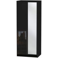 Monaco High Gloss Black Wardrobe - Tall 2ft 6in with Mirror