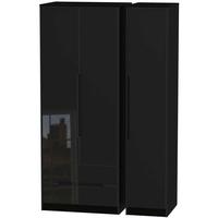 Monaco High Gloss Black Triple Wardrobe - Tall with 2 Drawer