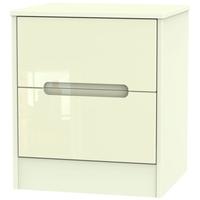 Monaco High Gloss Cream Bedside Cabinet - 2 Drawer Locker
