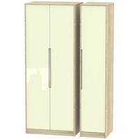 monaco high gloss cream and bordolino triple wardrobe tall plain