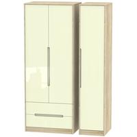 Monaco High Gloss Cream and Bordolino Triple Wardrobe - Tall with 2 Drawer