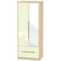 monaco high gloss cream and light oak wardrobe tall 2ft 6in with 2 dra ...