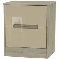 Monaco High Gloss Mushroom and Darkolino Bedside Cabinet - 2 Drawer Locker