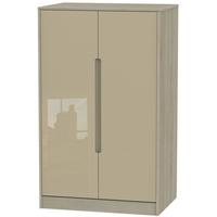 Monaco High Gloss Mushroom and Darkolino Wardrobe - 2ft 6in Plain Midi