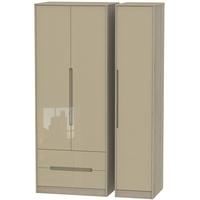 Monaco High Gloss Mushroom and Darkolino Triple Wardrobe - Tall with 2 Drawer