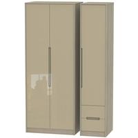 Monaco High Gloss Mushroom and Darkolino Triple Wardrobe - Tall Plain with 2 Drawer