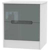 Monaco High Gloss Grey and White Bedside Cabinet - 2 Drawer Locker