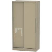 Monaco High Gloss Mushroom and Darkolino Sliding Wardrobe - Wide