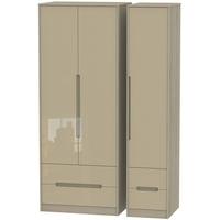 Monaco High Gloss Mushroom and Darkolino Triple Wardrobe - Tall with Drawer