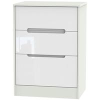 Monaco High Gloss White and Kaschmir Chest of Drawer - 3 Drawer Deep Midi