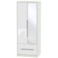 Monaco High Gloss White and Kaschmir Wardrobe - Tall 2ft 6in with 2 Drawer and Mirror
