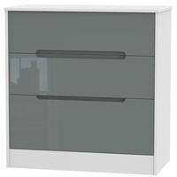 monaco high gloss grey and white chest of drawer 3 drawer deep