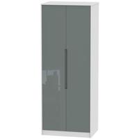 monaco high gloss grey and white wardrobe tall 2ft 6in with double han ...