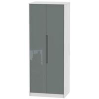 Monaco High Gloss Grey and White Wardrobe - Tall 2ft 6in Plain