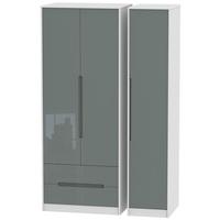 Monaco High Gloss Grey and White Triple Wardrobe - Tall with 2 Drawer